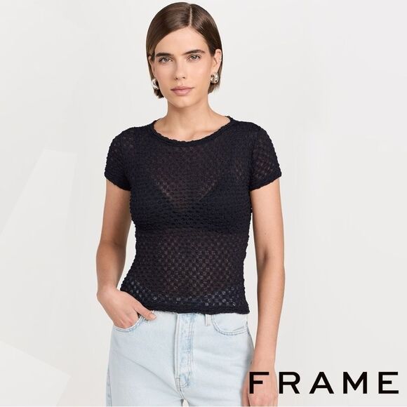 COPY - FRAME **NWT** Mesh Lace Baby Tee in Navy Blue - Picture 1 of 12